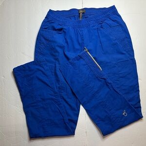 Jaanuu Blue Slim Fit Ankle Zipper Embroidered Scrub Pants Size Small